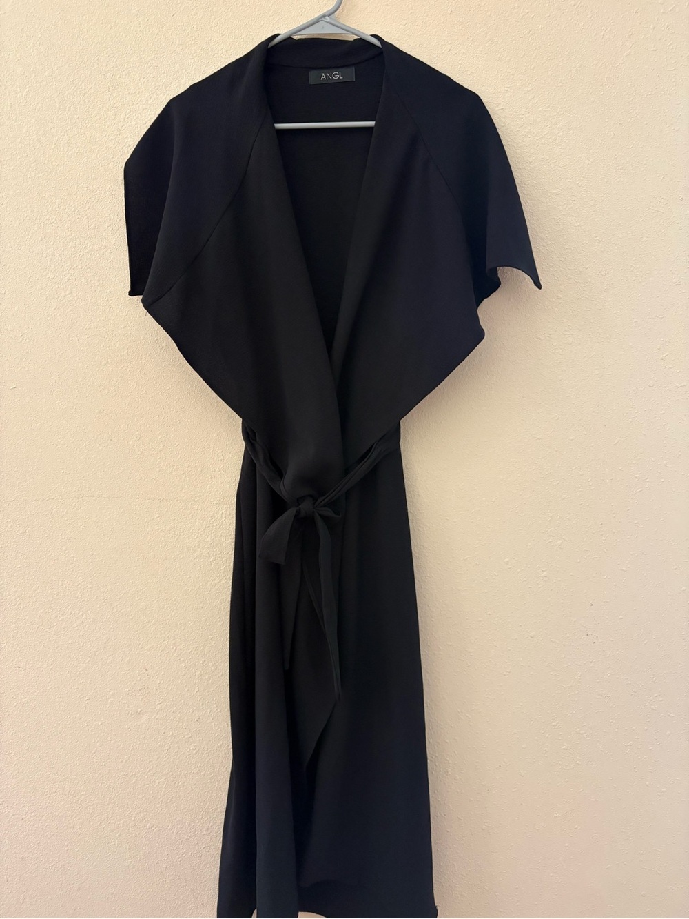 ANGL Black Waterfall Duster Jacket | Open Front Tie Waist Duster Cardigan |